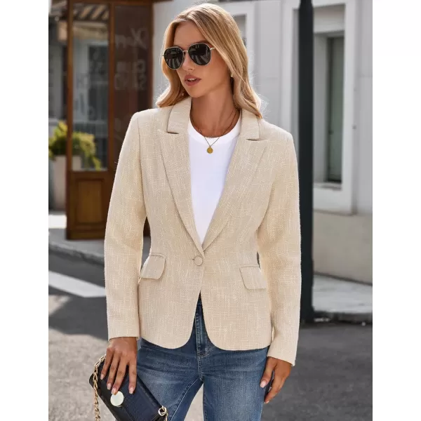 luvamia Tweed Blazers for Women Business Casual Dressy Blazer Jacket Work Suits Office Professional Outfits Long SleeveBeige