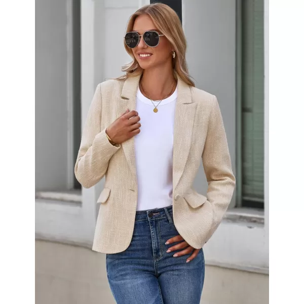 luvamia Tweed Blazers for Women Business Casual Dressy Blazer Jacket Work Suits Office Professional Outfits Long SleeveBeige