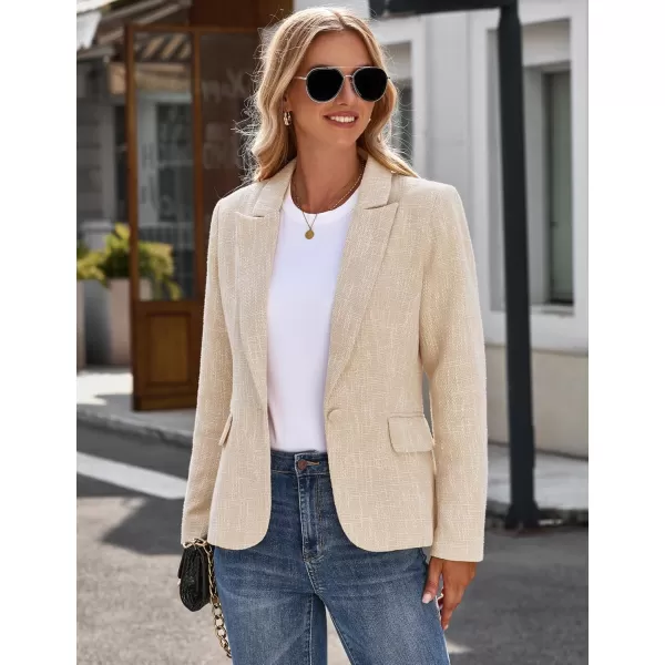 luvamia Tweed Blazers for Women Business Casual Dressy Blazer Jacket Work Suits Office Professional Outfits Long SleeveBeige