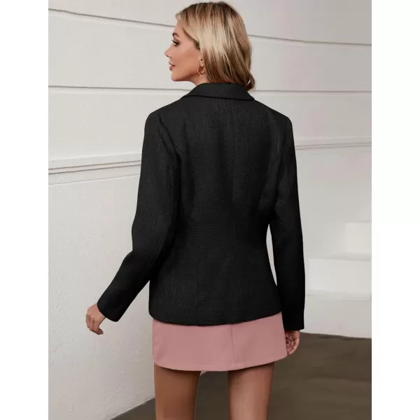 luvamia Tweed Blazers for Women Business Casual Dressy Blazer Jacket Work Suits Office Professional Outfits Long SleeveBlack