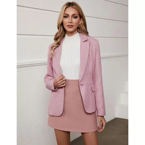 luvamia Tweed Blazers for Women Business Casual Dressy Blazer Jacket Work Suits Office Professional Outfits Long SleeveBlush Pink