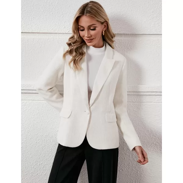 luvamia Tweed Blazers for Women Business Casual Dressy Blazer Jacket Work Suits Office Professional Outfits Long SleeveBright White