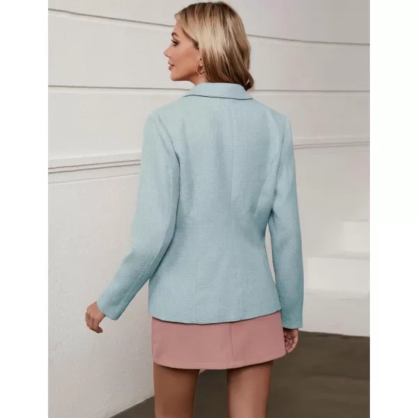 luvamia Tweed Blazers for Women Business Casual Dressy Blazer Jacket Work Suits Office Professional Outfits Long SleeveCanal Blue