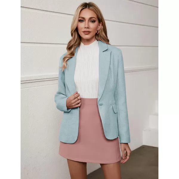 luvamia Tweed Blazers for Women Business Casual Dressy Blazer Jacket Work Suits Office Professional Outfits Long SleeveCanal Blue