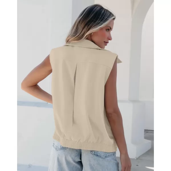 luvamia Vest for Women Trendy Zip Up Casual Fashion Elastic Hem Fall Sleeveless Jacket Outerwear Vests Tops with PocketsBeige