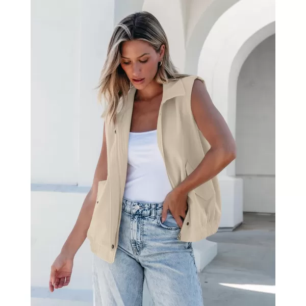 luvamia Vest for Women Trendy Zip Up Casual Fashion Elastic Hem Fall Sleeveless Jacket Outerwear Vests Tops with PocketsBeige