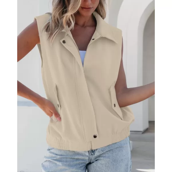 luvamia Vest for Women Trendy Zip Up Casual Fashion Elastic Hem Fall Sleeveless Jacket Outerwear Vests Tops with PocketsBeige