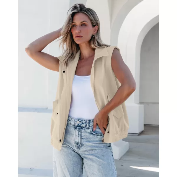 luvamia Vest for Women Trendy Zip Up Casual Fashion Elastic Hem Fall Sleeveless Jacket Outerwear Vests Tops with PocketsBeige