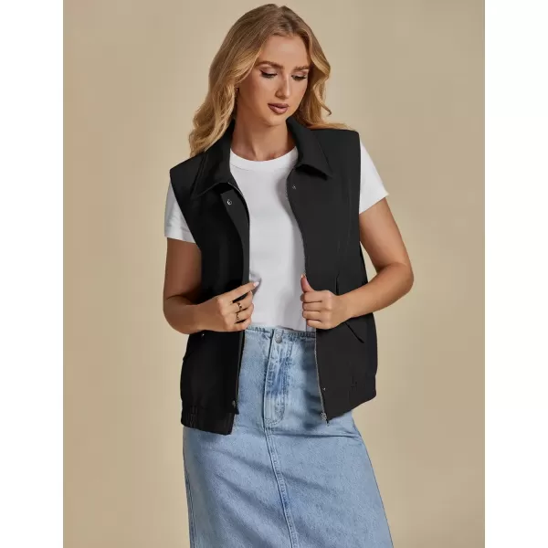 luvamia Vest for Women Trendy Zip Up Casual Fashion Elastic Hem Fall Sleeveless Jacket Outerwear Vests Tops with PocketsBlack