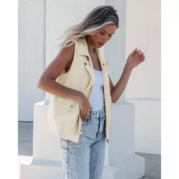 luvamia Vest for Women Trendy Zip Up Casual Fashion Elastic Hem Fall Sleeveless Jacket Outerwear Vests Tops with PocketsCream White