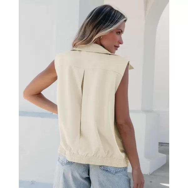 luvamia Vest for Women Trendy Zip Up Casual Fashion Elastic Hem Fall Sleeveless Jacket Outerwear Vests Tops with PocketsCream White