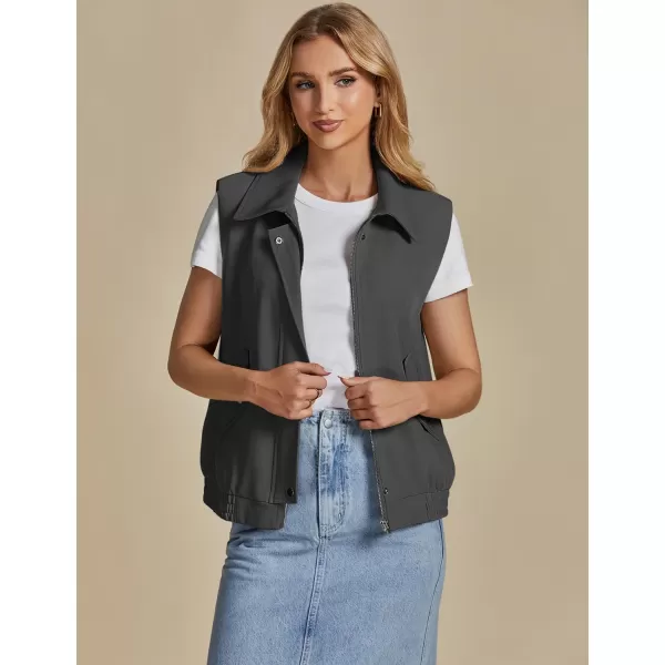 luvamia Vest for Women Trendy Zip Up Casual Fashion Elastic Hem Fall Sleeveless Jacket Outerwear Vests Tops with PocketsDark Grey