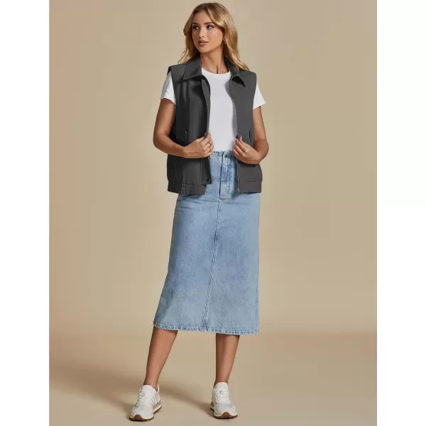 luvamia Vest for Women Trendy Zip Up Casual Fashion Elastic Hem Fall Sleeveless Jacket Outerwear Vests Tops with PocketsDark Grey
