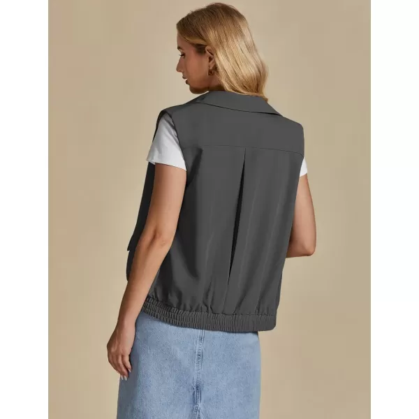 luvamia Vest for Women Trendy Zip Up Casual Fashion Elastic Hem Fall Sleeveless Jacket Outerwear Vests Tops with PocketsDark Grey