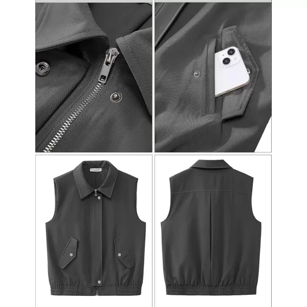 luvamia Vest for Women Trendy Zip Up Casual Fashion Elastic Hem Fall Sleeveless Jacket Outerwear Vests Tops with PocketsDark Grey