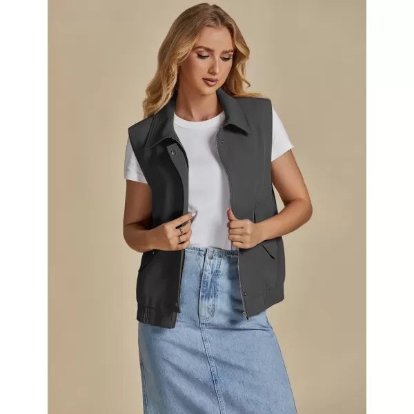 luvamia Vest for Women Trendy Zip Up Casual Fashion Elastic Hem Fall Sleeveless Jacket Outerwear Vests Tops with PocketsDark Grey