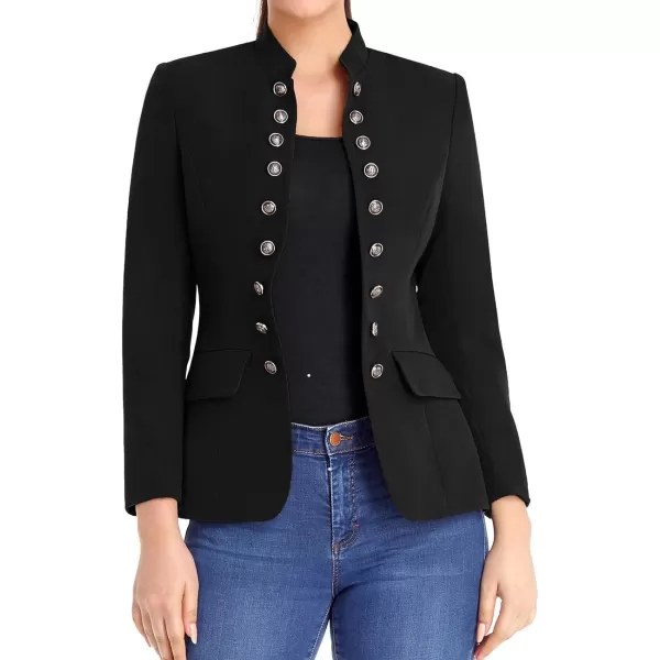 luvamia Womens Open Front Long Sleeves Work Blazer Casual Buttons Jacket SuitA Black