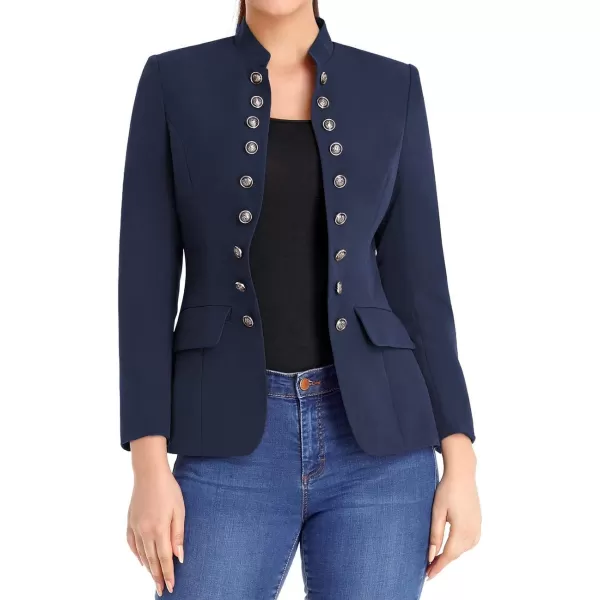 luvamia Womens Open Front Long Sleeves Work Blazer Casual Buttons Jacket SuitA Navy Blue