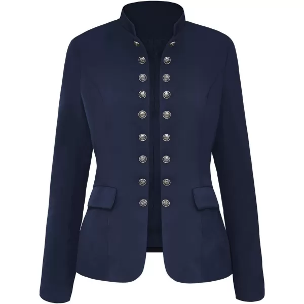 luvamia Womens Open Front Long Sleeves Work Blazer Casual Buttons Jacket SuitA Navy Blue