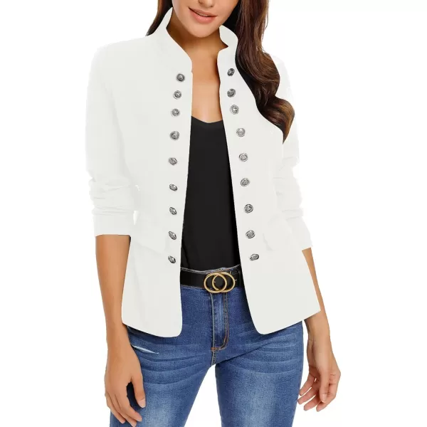 luvamia Womens Open Front Long Sleeves Work Blazer Casual Buttons Jacket SuitBrilliant White