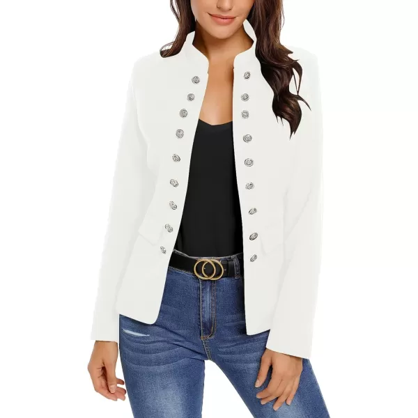 luvamia Womens Open Front Long Sleeves Work Blazer Casual Buttons Jacket SuitBrilliant White