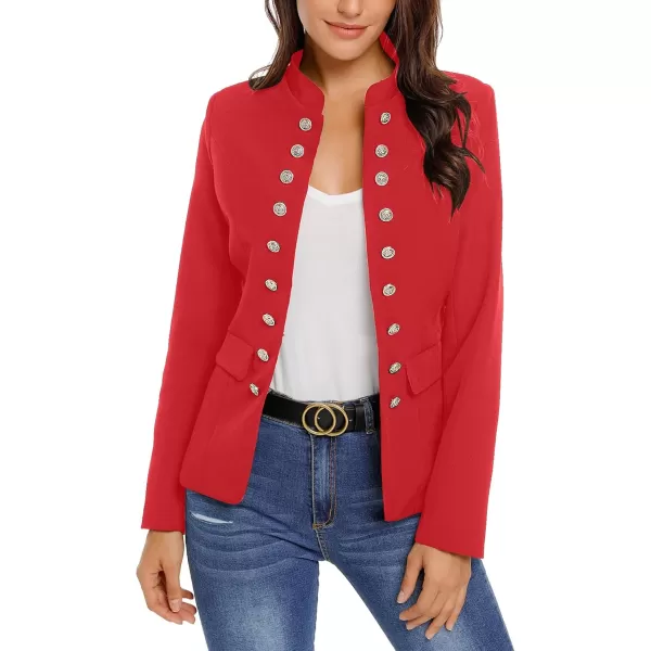 luvamia Womens Open Front Long Sleeves Work Blazer Casual Buttons Jacket SuitFiery Red