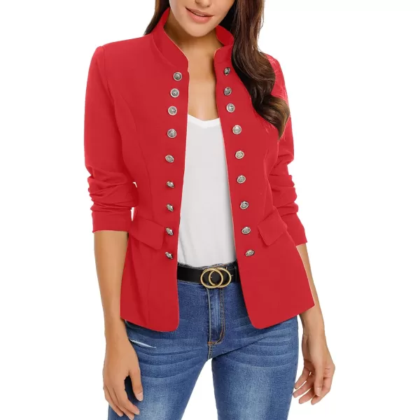 luvamia Womens Open Front Long Sleeves Work Blazer Casual Buttons Jacket SuitFiery Red