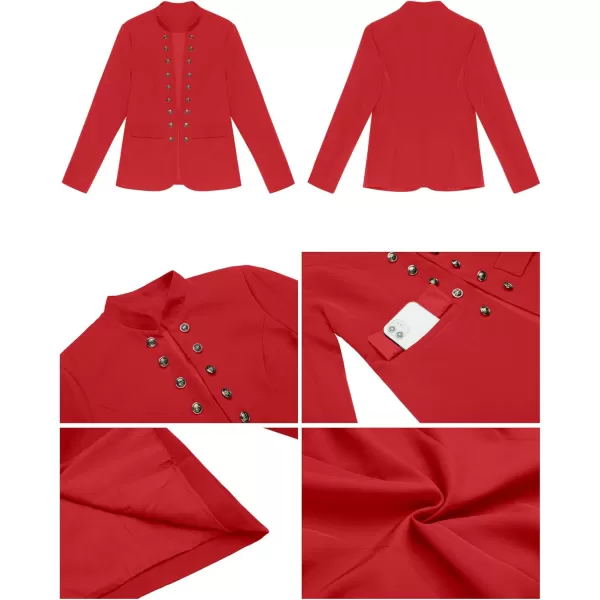 luvamia Womens Open Front Long Sleeves Work Blazer Casual Buttons Jacket SuitFiery Red