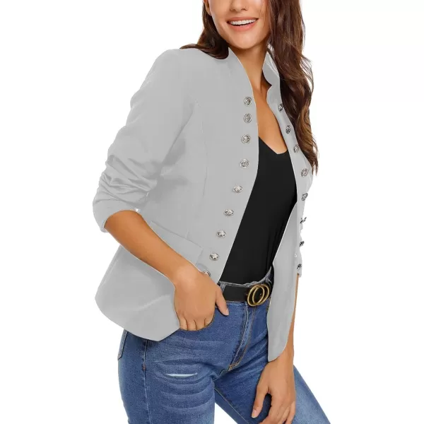 luvamia Womens Open Front Long Sleeves Work Blazer Casual Buttons Jacket SuitGrey