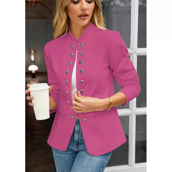 luvamia Womens Open Front Long Sleeves Work Blazer Casual Buttons Jacket SuitHot Pink