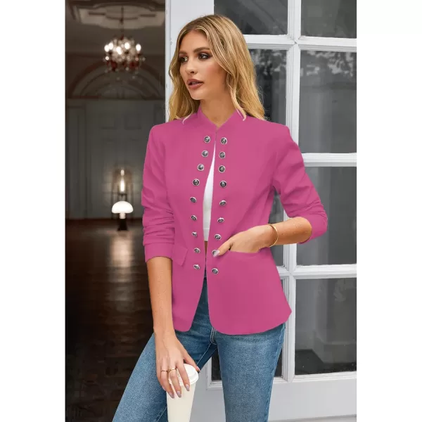 luvamia Womens Open Front Long Sleeves Work Blazer Casual Buttons Jacket SuitHot Pink