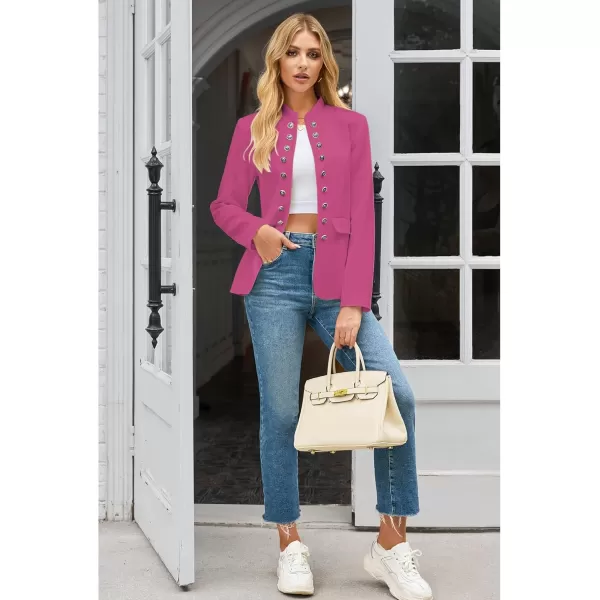 luvamia Womens Open Front Long Sleeves Work Blazer Casual Buttons Jacket SuitHot Pink