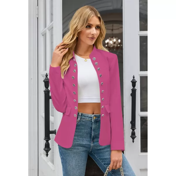 luvamia Womens Open Front Long Sleeves Work Blazer Casual Buttons Jacket SuitHot Pink