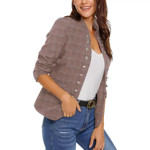 luvamia Womens Open Front Long Sleeves Work Blazer Casual Buttons Jacket SuitPlaid Pink