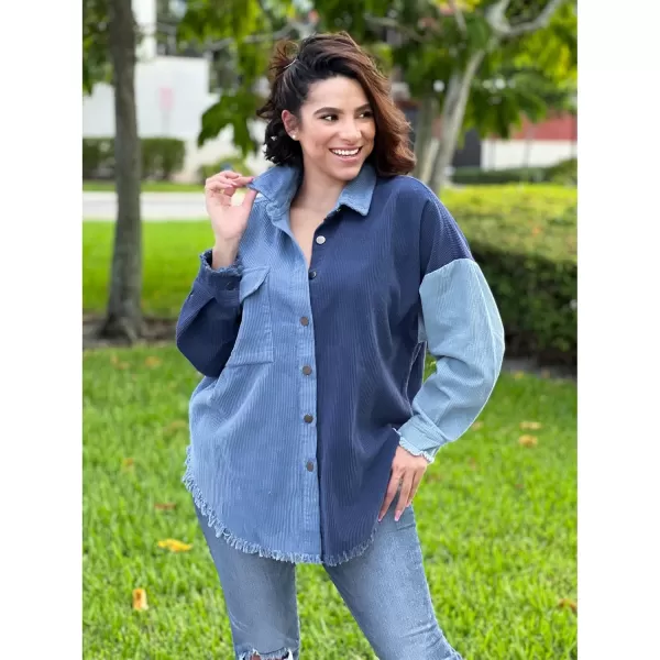 luvamia Womens Shacket Jacket Oversized Corduroy Button Down Shirt Long Sleeve TopsA1 Blue Paneled