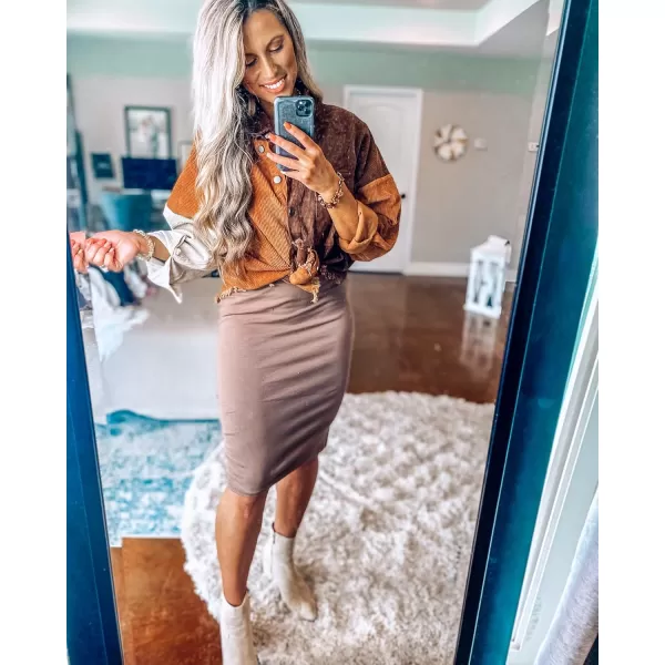 luvamia Womens Shacket Jacket Oversized Corduroy Button Down Shirt Long Sleeve TopsBrown Paneled