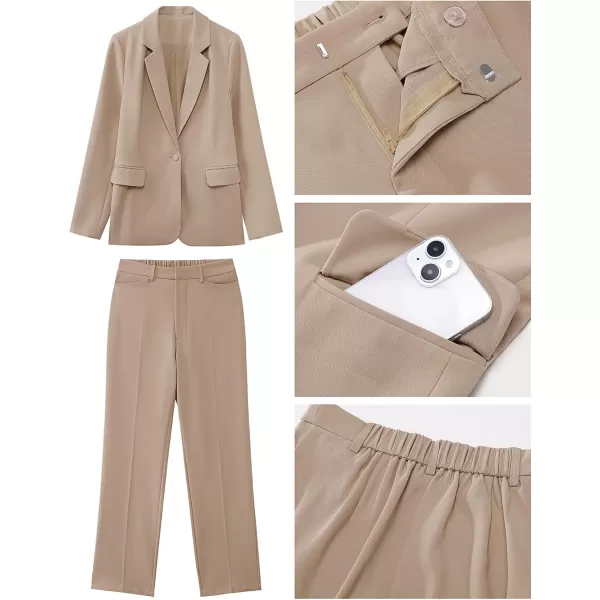 luvamia Womens Two Piece Sets Pants Suits Dressy Business Casual Outfits Professional Blazer Pantsuits Set Work OfficeBeige