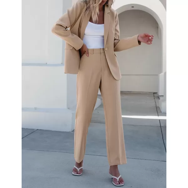 luvamia Womens Two Piece Sets Pants Suits Dressy Business Casual Outfits Professional Blazer Pantsuits Set Work OfficeBeige