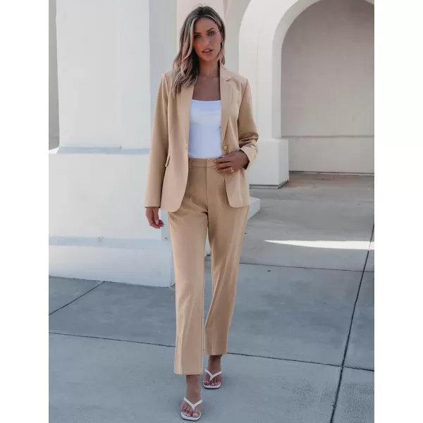 luvamia Womens Two Piece Sets Pants Suits Dressy Business Casual Outfits Professional Blazer Pantsuits Set Work OfficeBeige