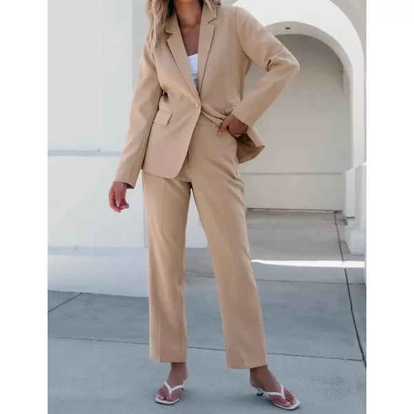 luvamia Womens Two Piece Sets Pants Suits Dressy Business Casual Outfits Professional Blazer Pantsuits Set Work OfficeBeige