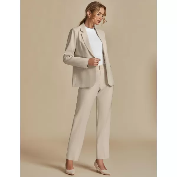 luvamia Womens Two Piece Sets Pants Suits Dressy Business Casual Outfits Professional Blazer Pantsuits Set Work OfficeLight Beige