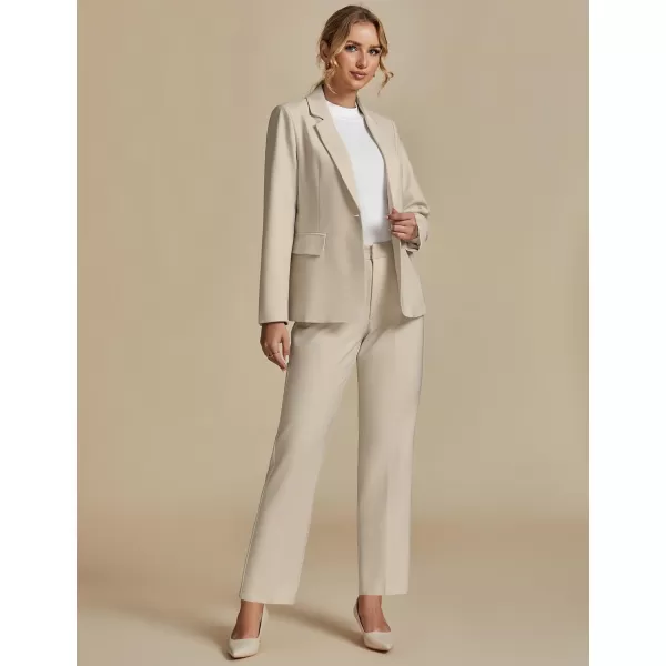 luvamia Womens Two Piece Sets Pants Suits Dressy Business Casual Outfits Professional Blazer Pantsuits Set Work OfficeLight Beige