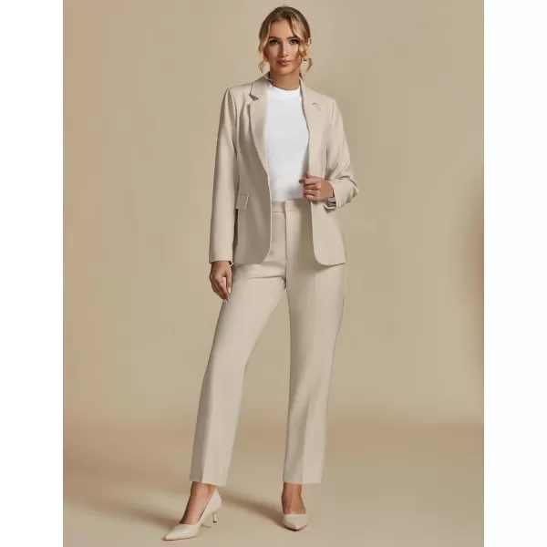 luvamia Womens Two Piece Sets Pants Suits Dressy Business Casual Outfits Professional Blazer Pantsuits Set Work OfficeLight Beige