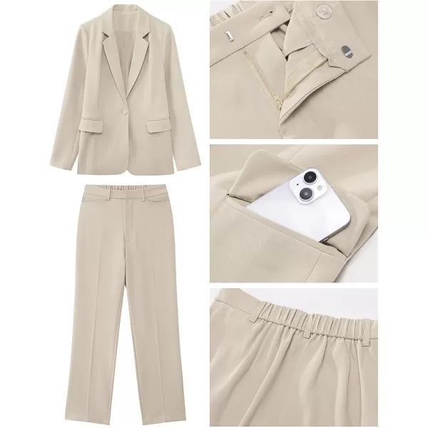 luvamia Womens Two Piece Sets Pants Suits Dressy Business Casual Outfits Professional Blazer Pantsuits Set Work OfficeLight Beige