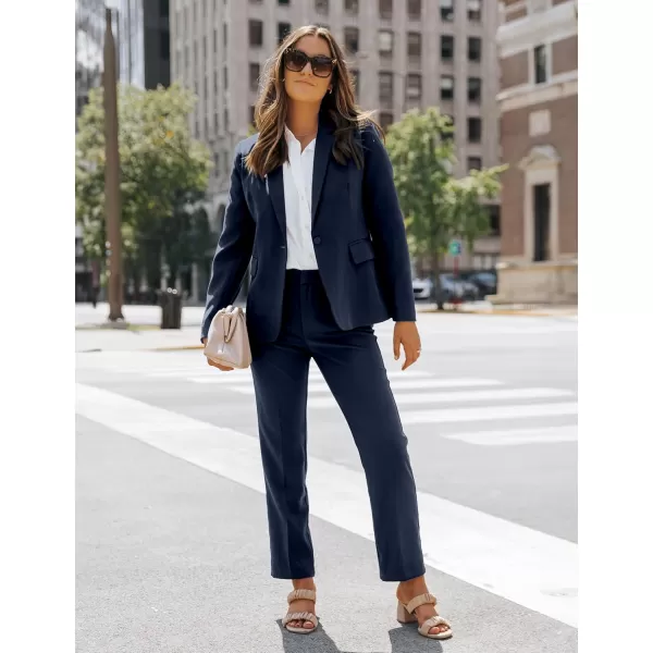 luvamia Womens Two Piece Sets Pants Suits Dressy Business Casual Outfits Professional Blazer Pantsuits Set Work OfficeNavy Blue