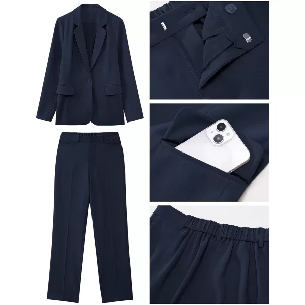 luvamia Womens Two Piece Sets Pants Suits Dressy Business Casual Outfits Professional Blazer Pantsuits Set Work OfficeNavy Blue