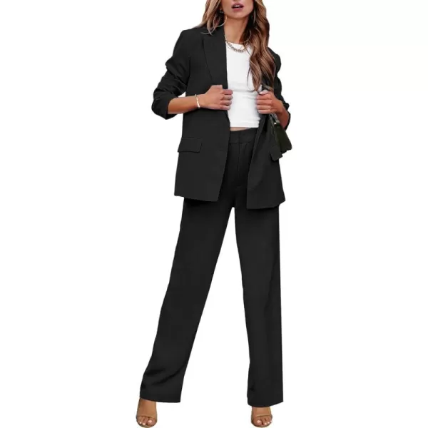 luvamia 2 Piece Outfits for Women Dressy Blazer Jackets High Waisted Straight Leg Pants Suits Set Business Casual OfficeBlack