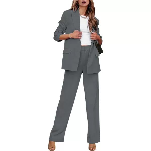 luvamia 2 Piece Outfits for Women Dressy Blazer Jackets High Waisted Straight Leg Pants Suits Set Business Casual OfficeGray