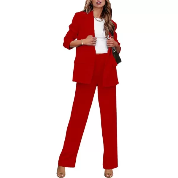 luvamia 2 Piece Outfits for Women Dressy Blazer Jackets High Waisted Straight Leg Pants Suits Set Business Casual OfficeTrue Red