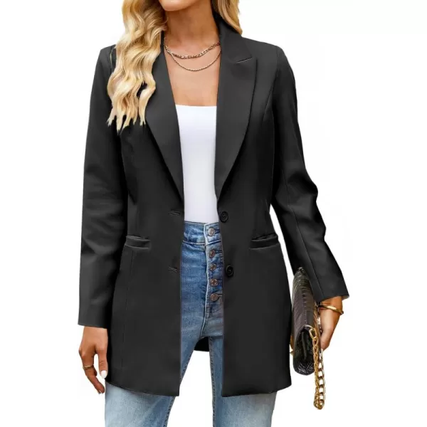 luvamia 2024 Blazers for Women Business Casual Long Blazer Jackets Dressy Work Professional Office Outfits Lapel PocketsBlack